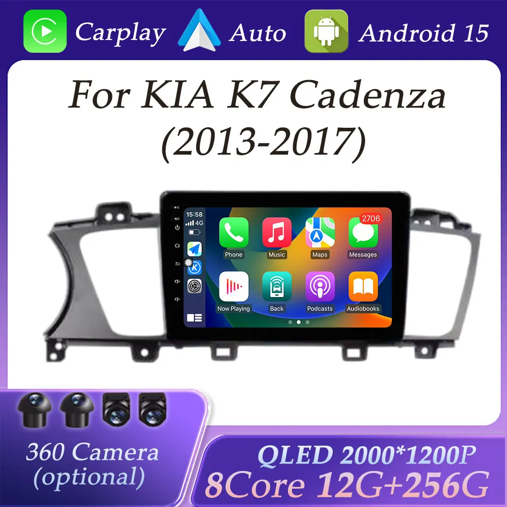Фото Android 15 для KIA K7 Cadenza 2013-2017 Беспроводной Carplay Автомобильный радиоприемник Мультимедийный плеер GPS-навигация DSP Стерео Авторадио WIFI №1