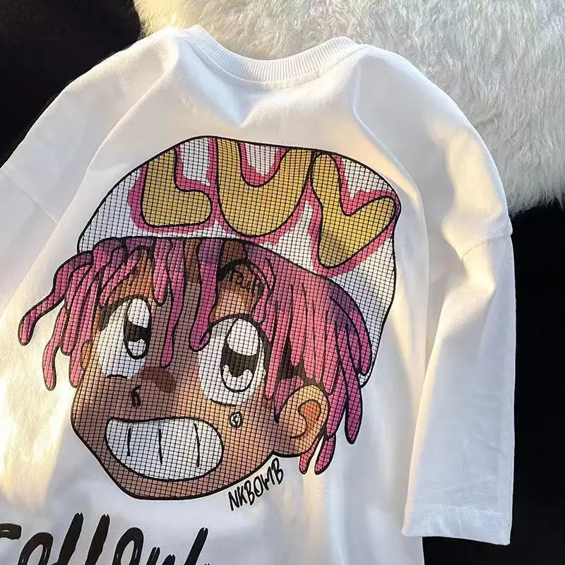 

Summer new European and American printing short sleeved men and women summer American T shirt loose design couple tops harajuku