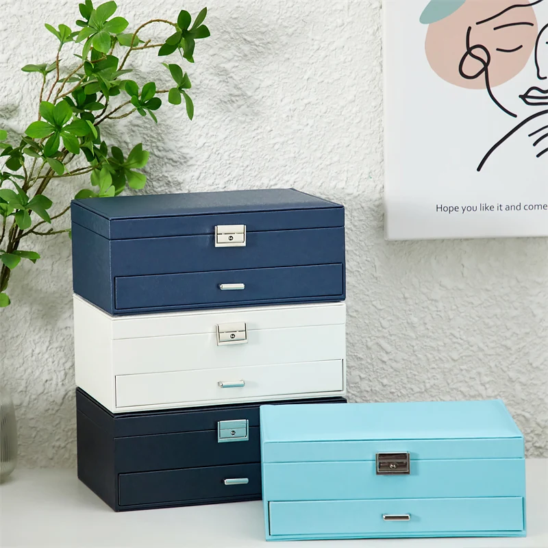 QM New 2-layers Jewelry Organizer Necklace Earrings Rings Jewelry Box Waterproof Dustproof  Packaging Large Capacity Storage