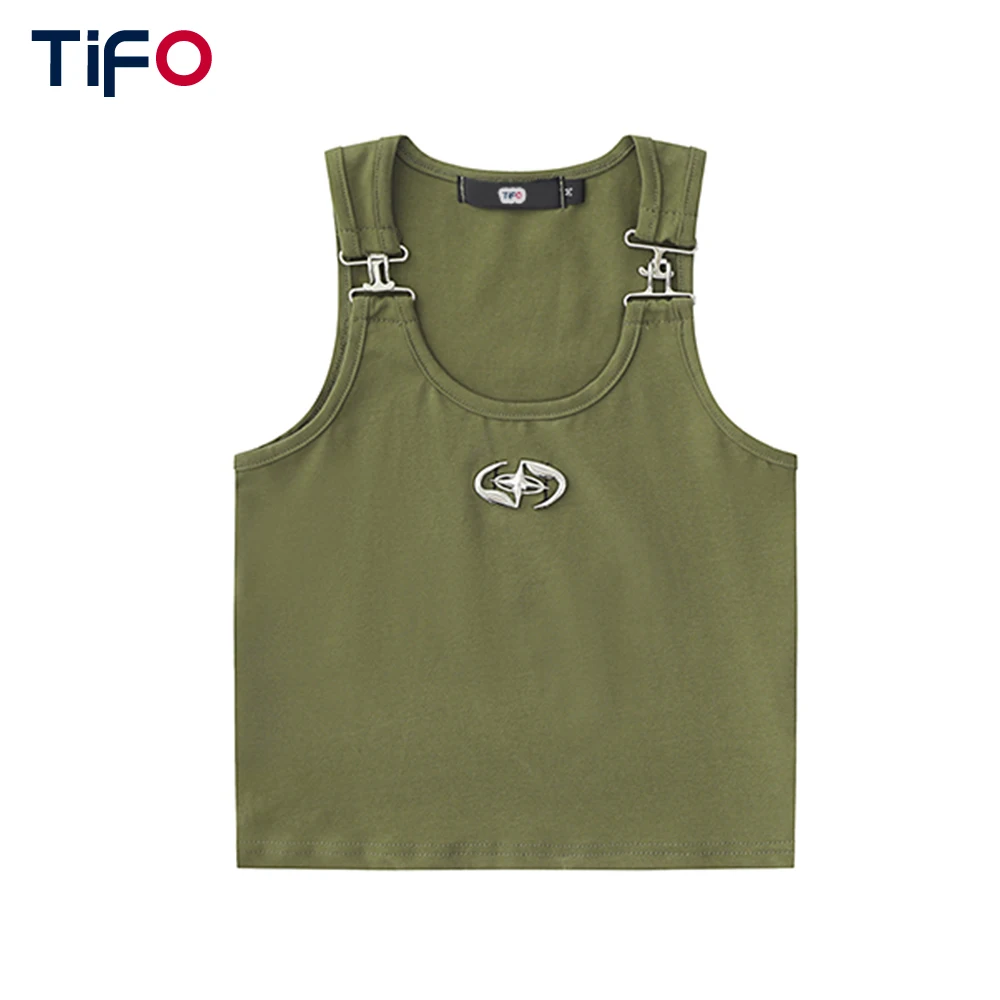 

Hot Girl Solid Color Sleeveless Tank Top Women Summer Round Neck Metal Buckle Sleeveless Tops