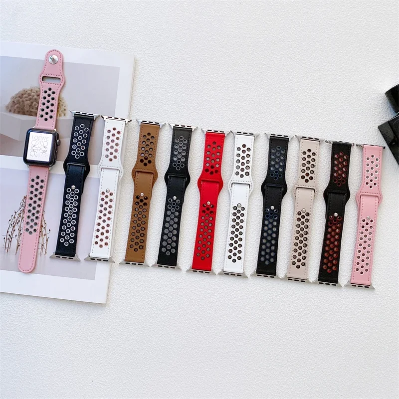

Genuine Leather Soft Breathable Watch Strap for Apple Watch Series 7/6/5/4/se/3/2/1 Stylish Simplicity Colorful