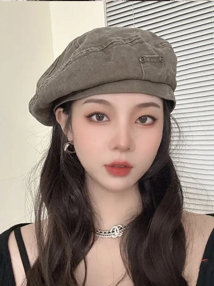 Корейский джинсовый берет Sle Street женский осенне-летний уличный в стиле ретро с