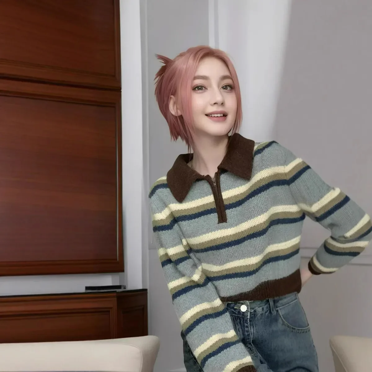 Новинка 2024 винтажный дизайн чувственный цветной полосатый свитер на молнии с