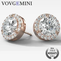 vovgemini prata 925 original lab diamond stud earrings 2 5carat round moissanite fashion jewelry aretes de mujer femme gift