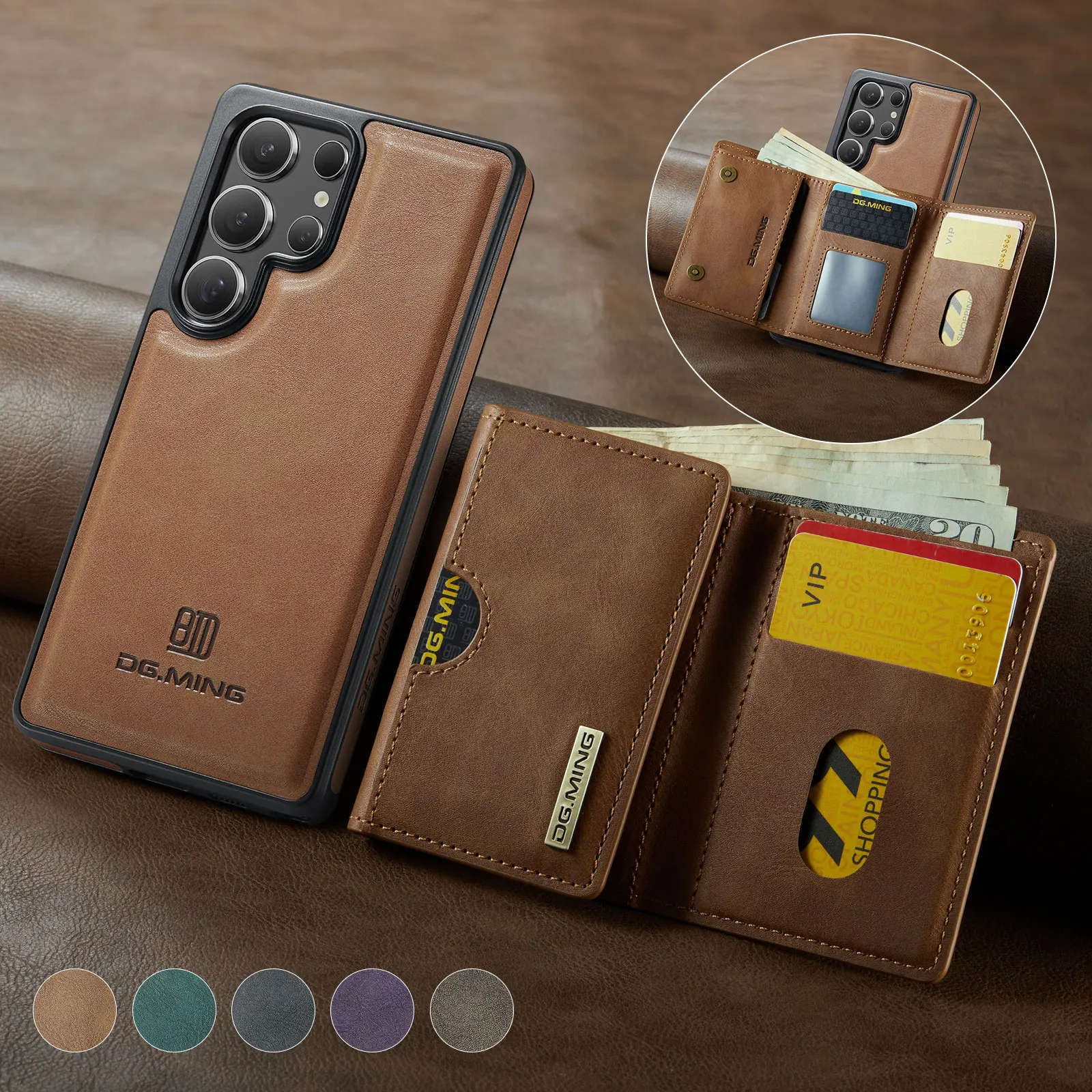 Фото Съемный магнитный чехол-кошелек для Samsung Galaxy S25 Ultra S24 S23 FE S22 Plus S21 для Magsafe RFID-блокирующий чехол-держатель для карт №1