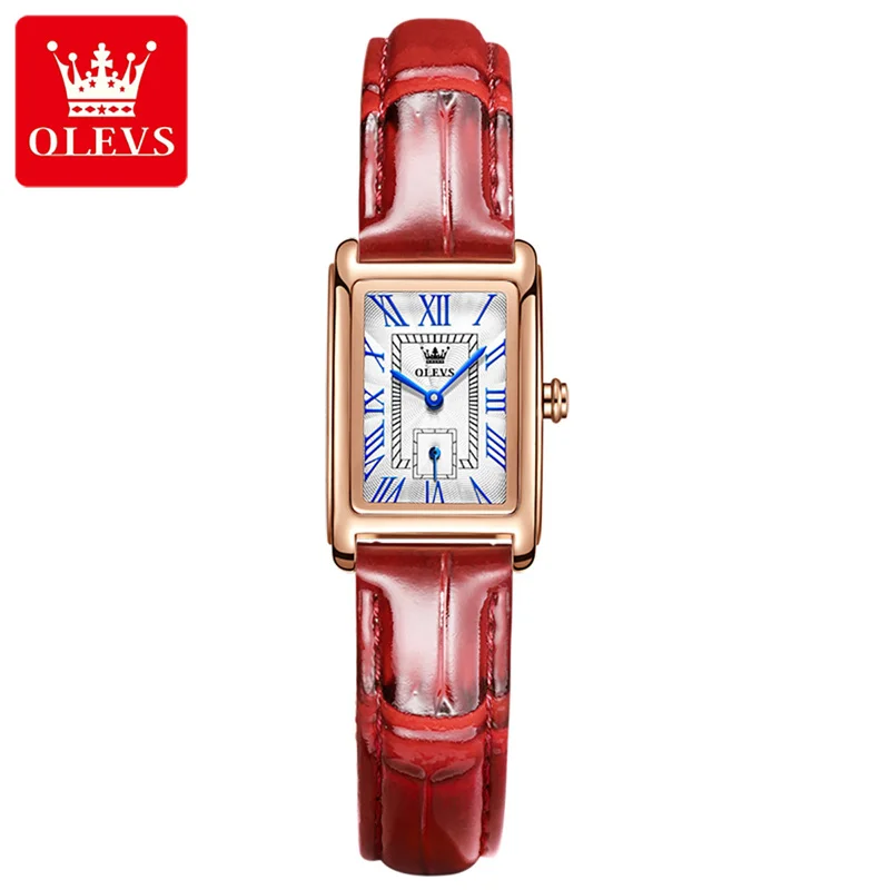 Rectangular Rose Gold Women Watches OLEVS Exquisite Ladies Wrist Watch Fashion Woman Quartz Clock Red Leather Relogio Feminino enlarge
