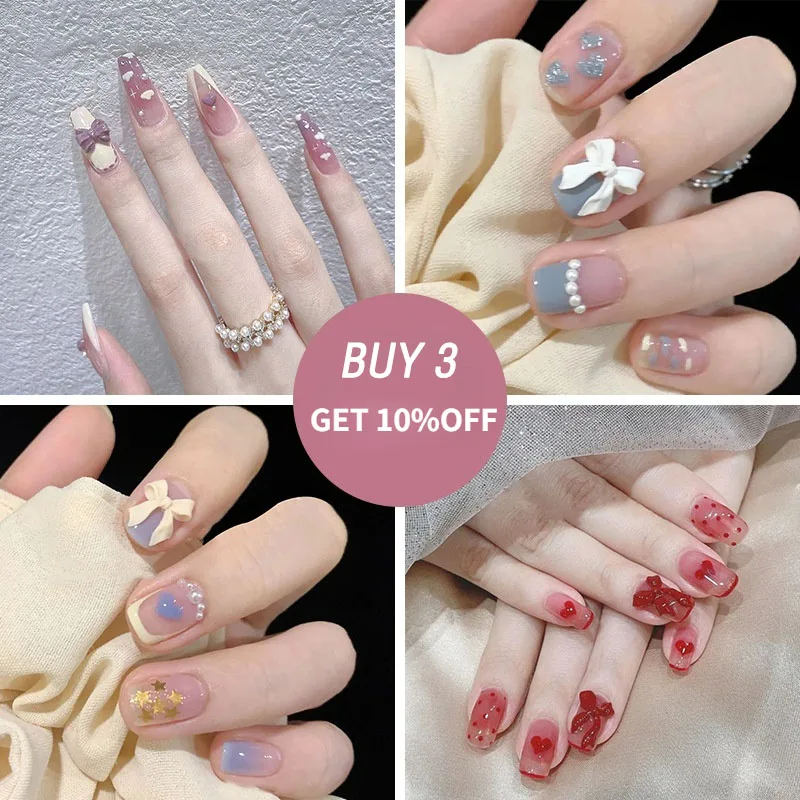 

Press on Fake Nails Long Butterfly French Star Coffin Nail Tips Reusable Full Cover Ballerina False Nails Art