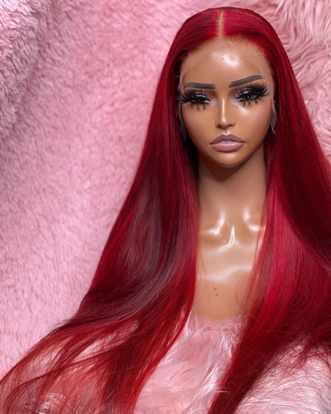 

Red Burg Hair Color Lace Front Wig Silky Straight Synthetic Wig Lace Frontal for Women Natural Hairline Daily Wear