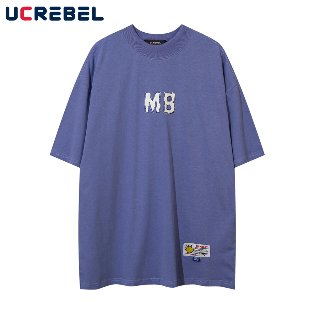 

Letter Embroidery Short Sleeve T-shirt Mens Streetwear Crew Neck Cotton Tee Summer Casual Loose Half-Sleeve Men