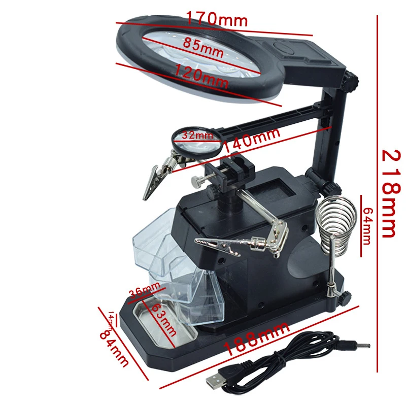 helping hands magnifier station with light solder stand desktop magnifying glass for soldering electronics free global shipping