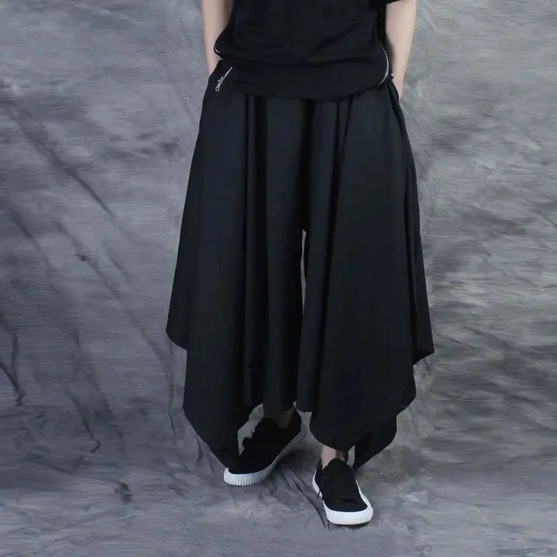 

Хлопковые эластичные брюки хип-хоп повседневные брюки Hakama на шнурке широкие мешковатые льняные мужские свободные брюки Харадзюку винтажные
