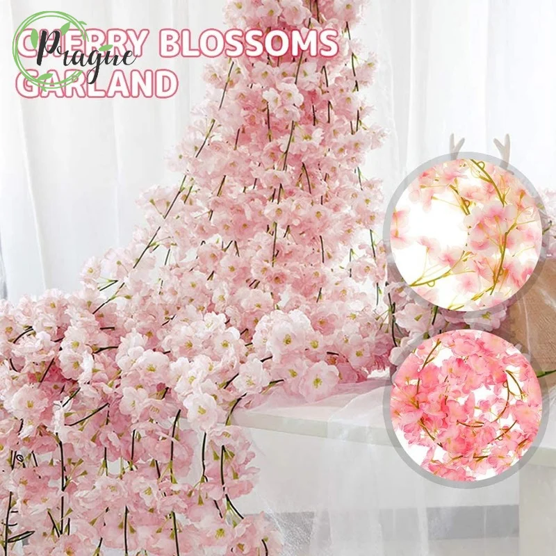 

135 Flower Head Sakura Artificial Cherry Blossom Rose Vine Wedding Flower Silk Wall Hanging Flower Decoration Rattan Fake Plant