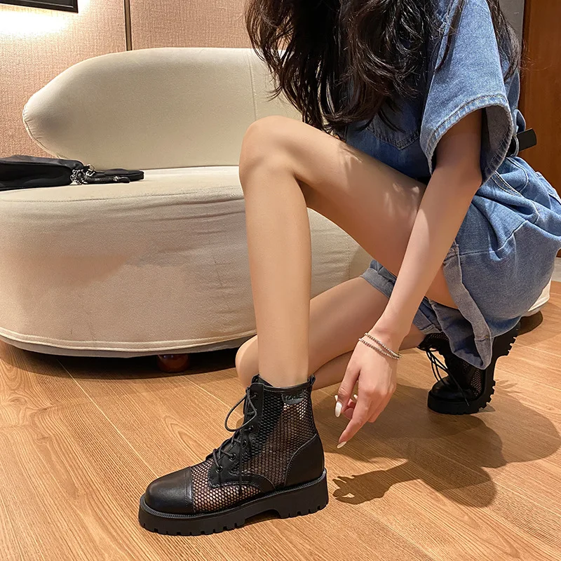 

Mesh sandals women's summer leather Martin boots British style all-match hollow net boots short boots thick-soled sandals