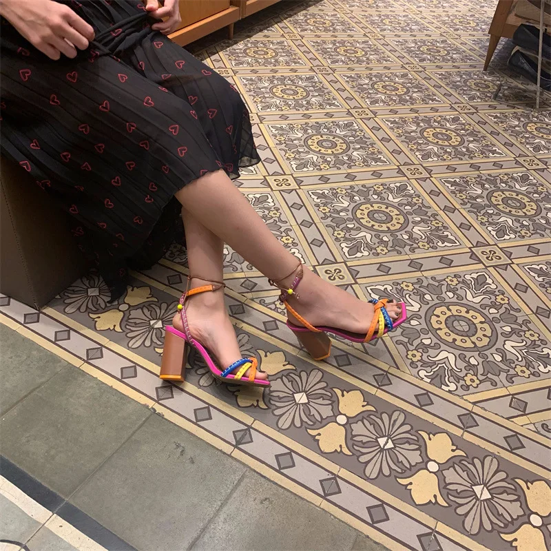 Brazil Fashion Luxury Twist Woven Sandals Color Blocking Designer Brand Women's Shoes Thick with High Heel Sandals Female Casual