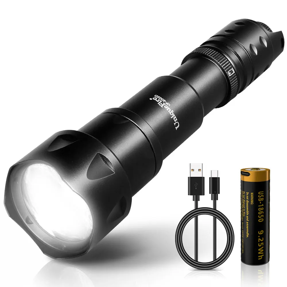 UniqueFire 2002D Fresnel Lens Powerful LED Flashlight USB C Rechargeable 18650 Zoom 3500lm Torch  Brightness 5%-90% Lantern