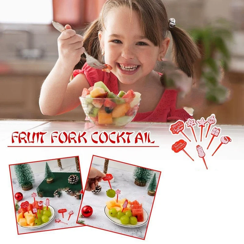 Christmas Themed Fruit Picks Food Fork Set Mini Toothpick Forks Reusable Lunch Box Toothpicks