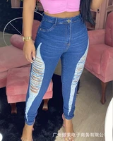 spot 2022 womens new hole design casual skinny jeans women bottoms pants
