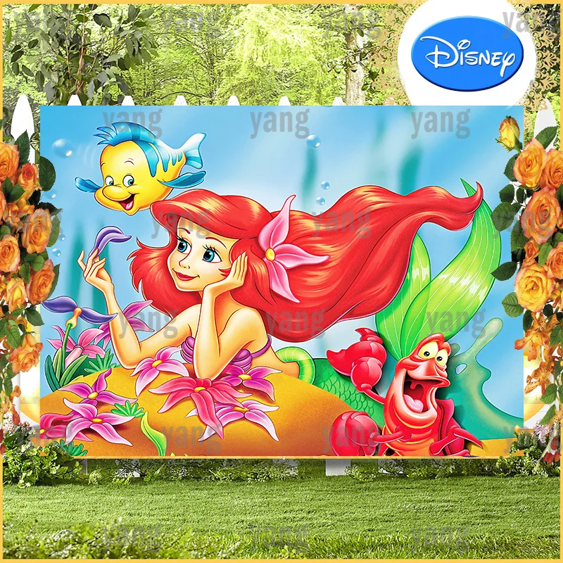 Disney Ariel Backdrop Little Mermaid Newborn Girls Princess Deep Sea Flowers Background Photography Birthday Party Decoration