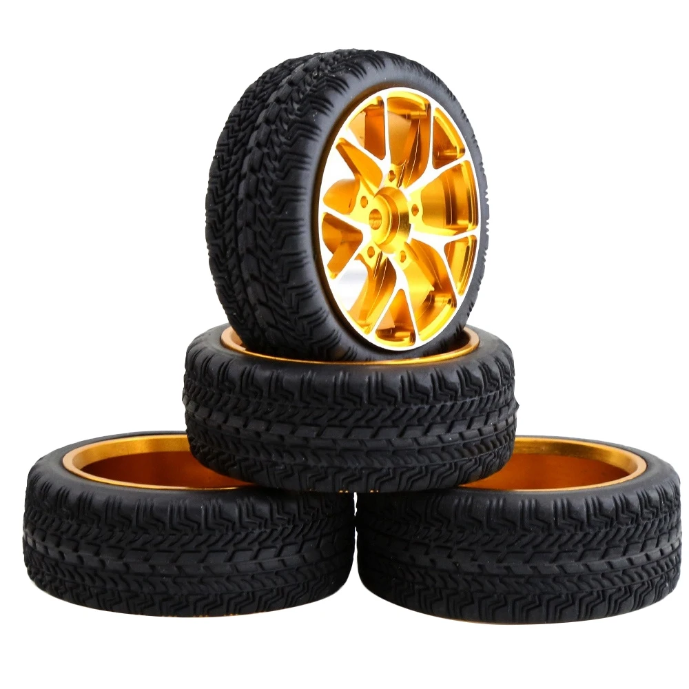 

4Pcs Metal Wheel Rims Rubber Tire for 1/10 RC On-Road Drift Touring Car Sakura Traxxas HSP Tamiya HPI Kyosho RedCat 4