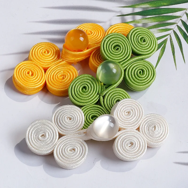 

5 Pairs Jade Beads Three Rounds Buttons Knot Fastener for Chinese Handmade Cheongsam Tang Suit Traditional Handcraft Decor
