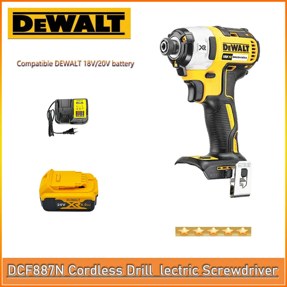 

18V DEWALT DCF887N Impact Driver Lithium-ion 205NM Brushless Motor Power Tool 1/4 inches Cordless Drill Electric Screwdriver