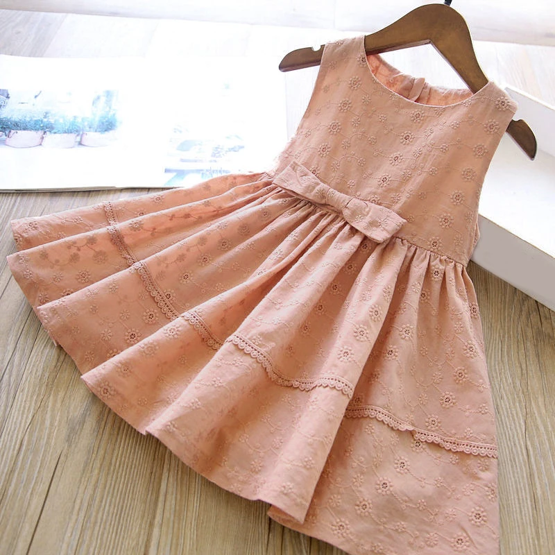 

Summer Sleeveless Dress Casual Dress Pink Girl Clothes Embroidery Baby Kid Clothes Children Dress