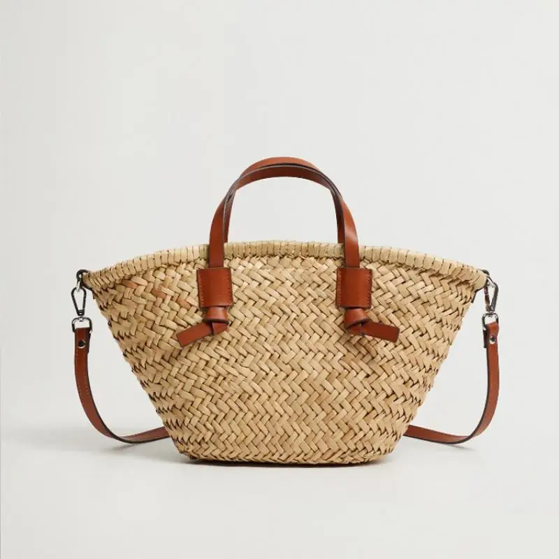 

Casual Wicker Woven Basket Bags Rattan Women Handbags Summer Beach Straw Large Capacity Tote Big Shoulder Crossbody Bag 2021