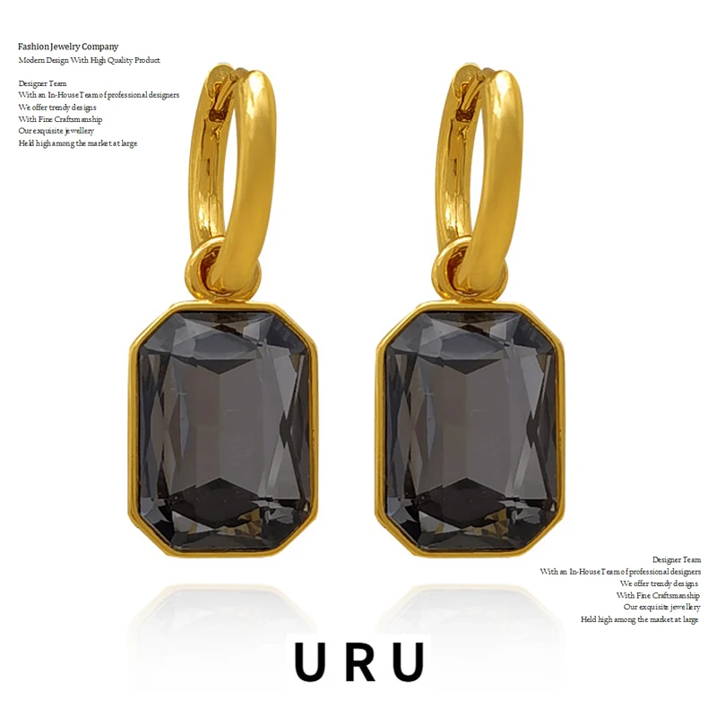 

Fashion Jewelry Stainless Steel High Quality Glass Earrings Vingtage Gold Color Square Drop Earring For Women 2022 Gift