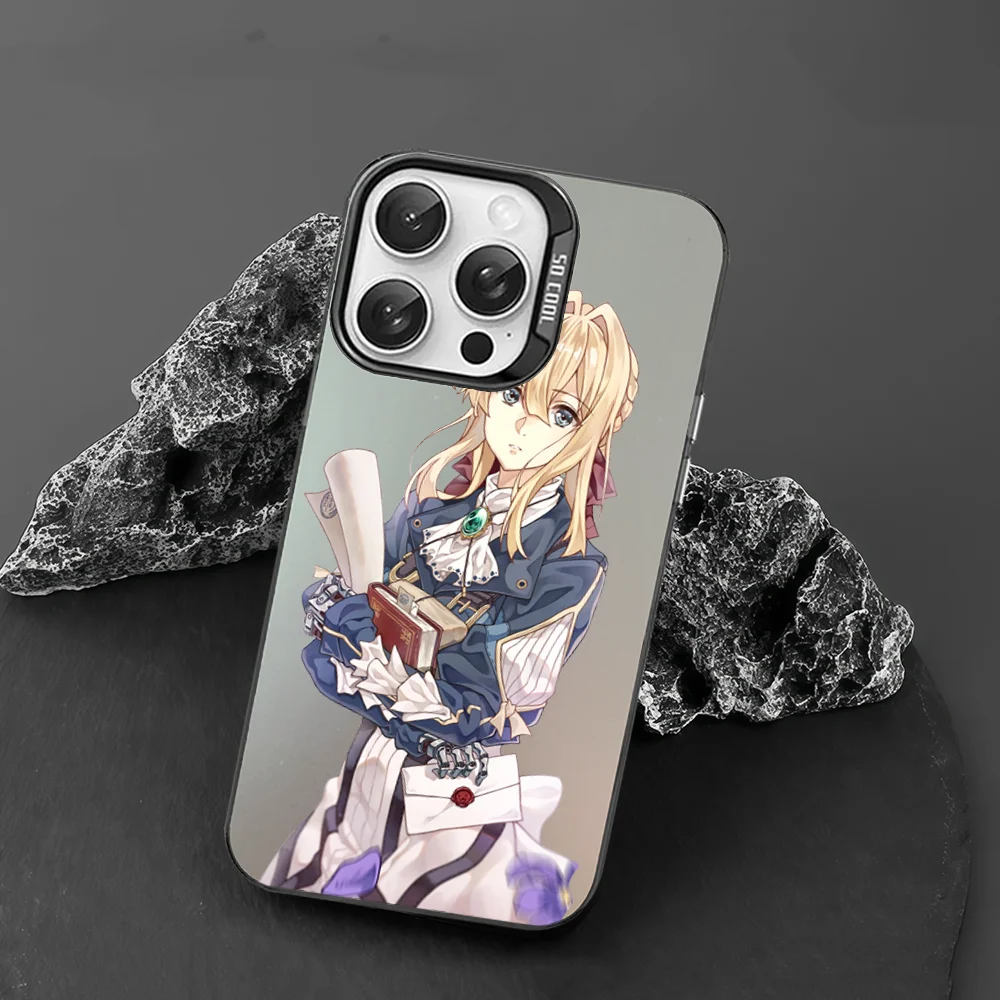 Фиолетовый чехол для телефона Evergarden IPhone 16 15 14 13 12 11 Pro Max серый матовый лазерный