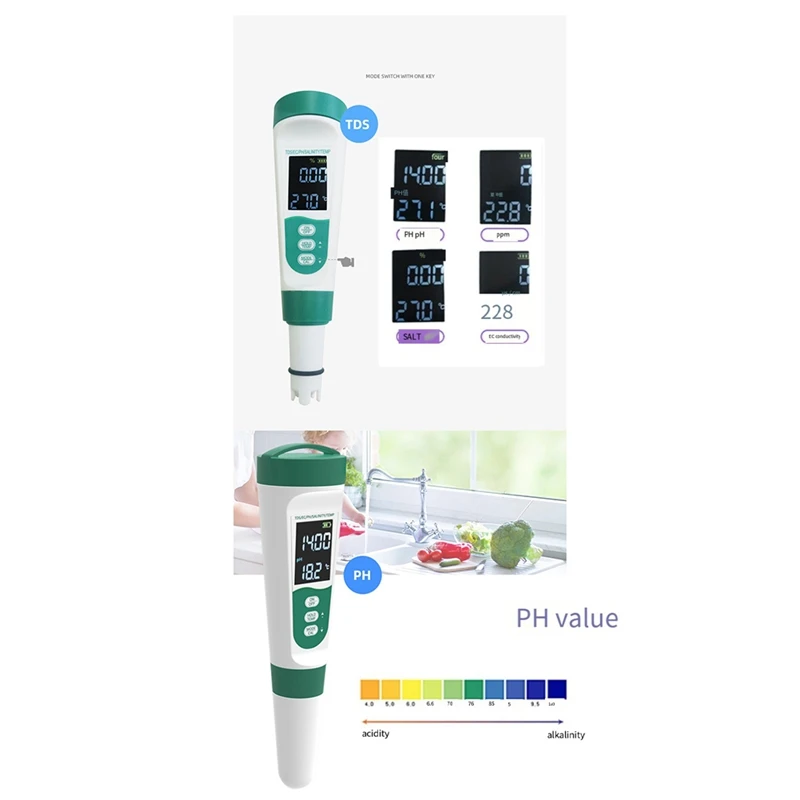 Измеритель TDS 5 в 1 тестер PH/TDS/EC/соль/температурный IP65 водонепроницаемый