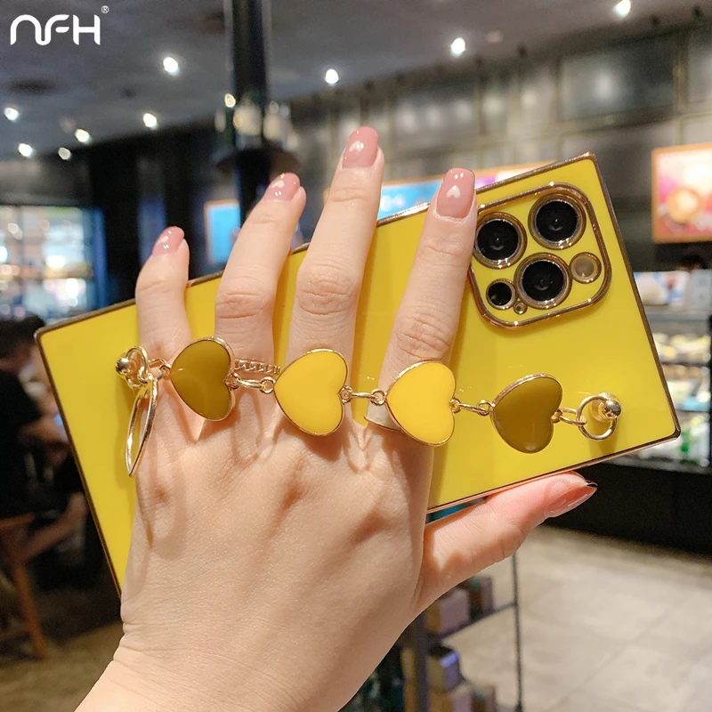 

Квадратный гальванический чехол с браслетом на запястье для телефона iPhone 13 11 Pro 12 Mini X XR XS Max SE2 7 8 Plus, мягкий чехол с цепочкой в виде сердца