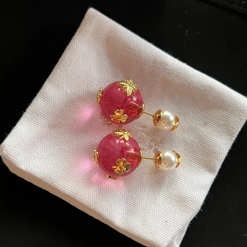 

French clear bee leaf pearl stud earrings