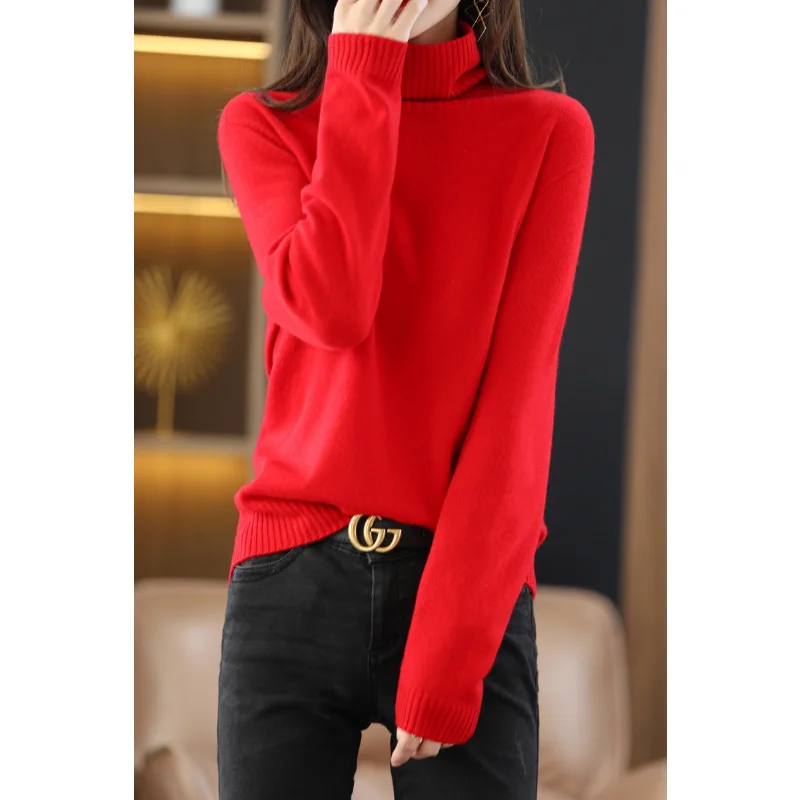 

100% Wool Cashmere Sweater Turtleneck Women Autumn Winter Kint Long Sleeve Female Jumpers Tops Oversized Sweaters Loose Pullover