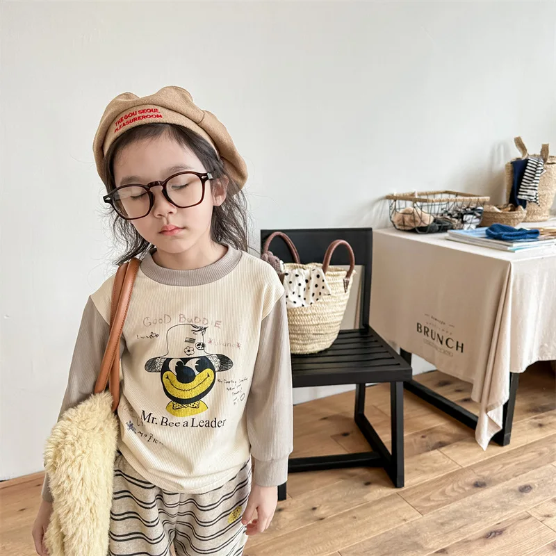 

Детская Хлопковая футболка с длинным рукавом, с мультяшным принтом