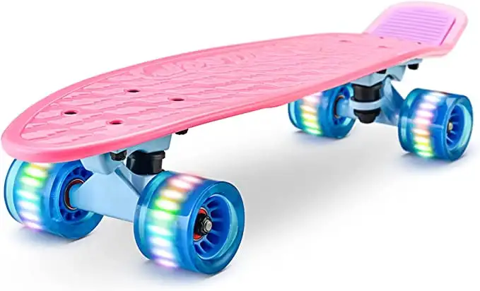 

6'' PP Deck Complete Double Kick Skateboard Mini Cruiser W/ 3.25" Aluminum Alloy Truck, Pink