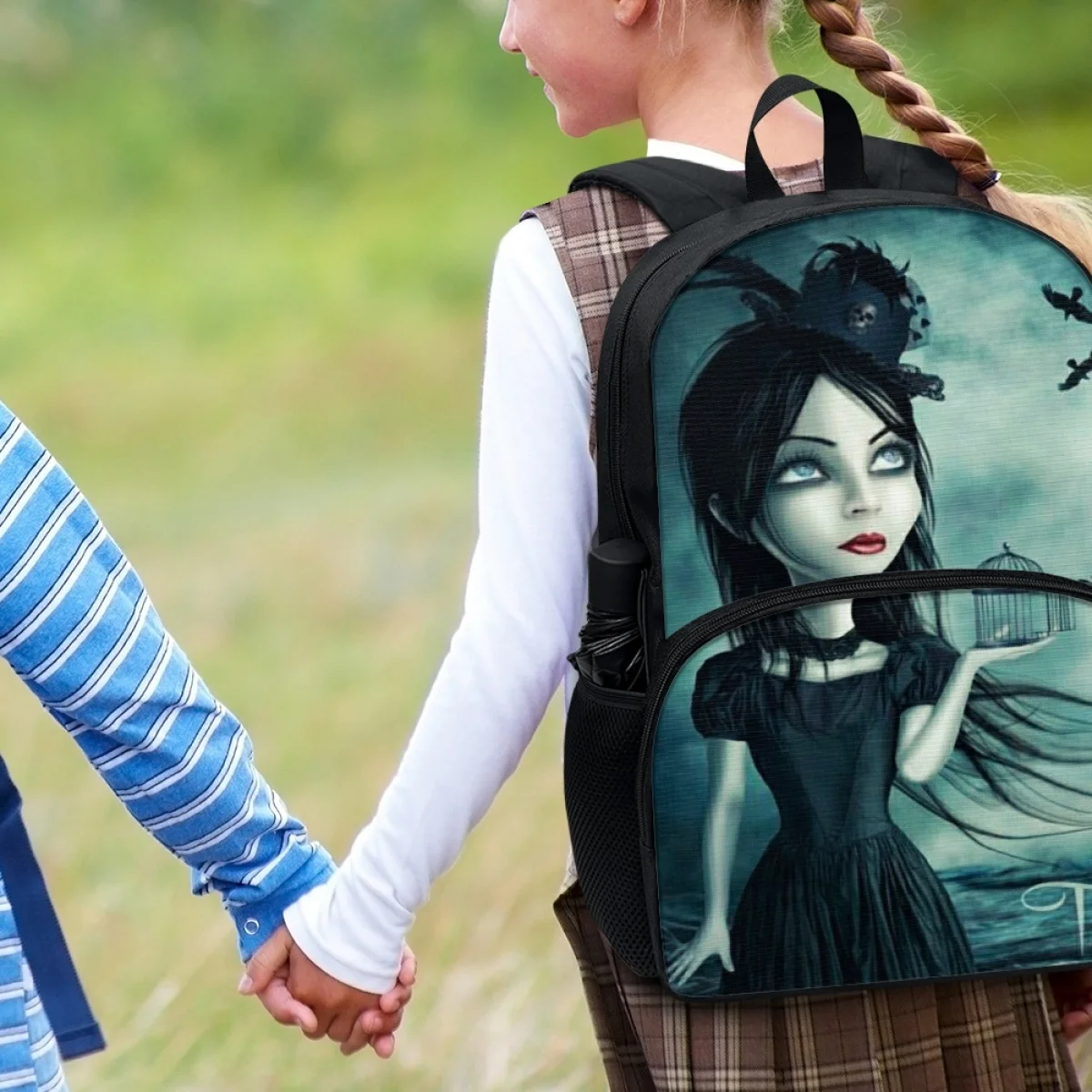 FORUDESIGNS Gothic Cartoon Girls Backpacks Junior High School Schoolbags Stationery Storage Fashion Classic Back Packs