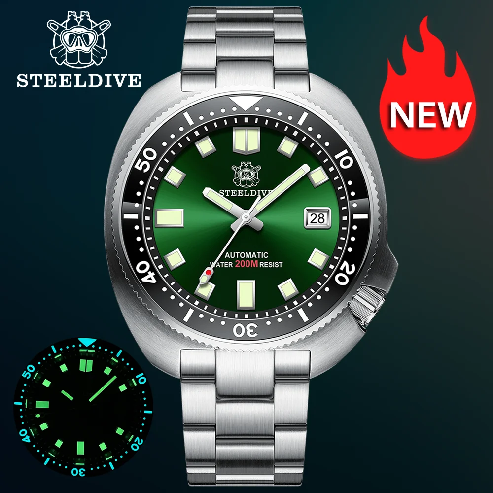 

STEELDIVE SD1980 NEW Mechanical Dive Watch NH35 Movement Swiss Super Luminous Ceramic Bezel 200M Waterproof Luxury Big Abalone