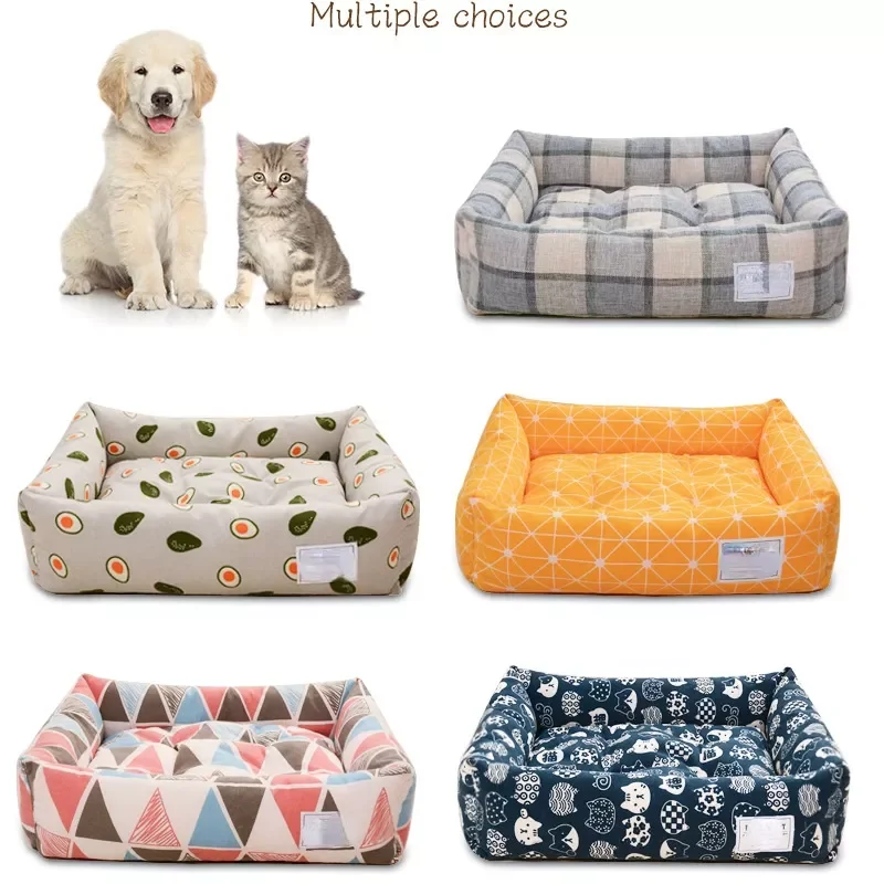 

Square lattice Dog cat Bed Detachable washable Pet nest Double-sided usable cotton pad Sleeping Bag For Big Small Cat