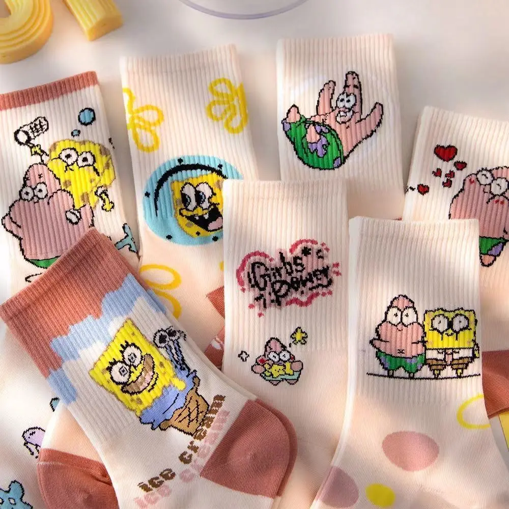 

Kawaii Spongebob Squarepants Patrick Star Cartoon Socks Cute Pink Fashion Girls Tube Socks Suitable for Autumn and Winter