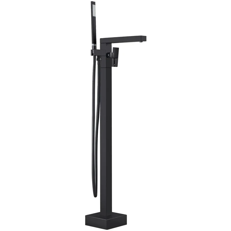 Напольный смеситель матовый золотой квадратный для ванны и душа латунный