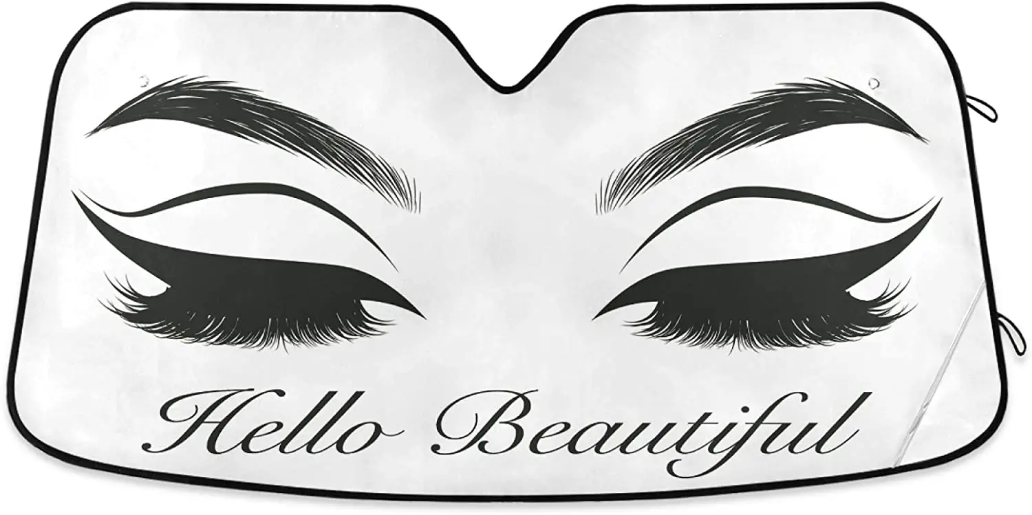 

YiGee Eyes with Hello Beautiful Car Windshield Sun Shade - Blocks UV Rays Sun Visor Protector, Sunshade to Keep Your Vehicle Coo