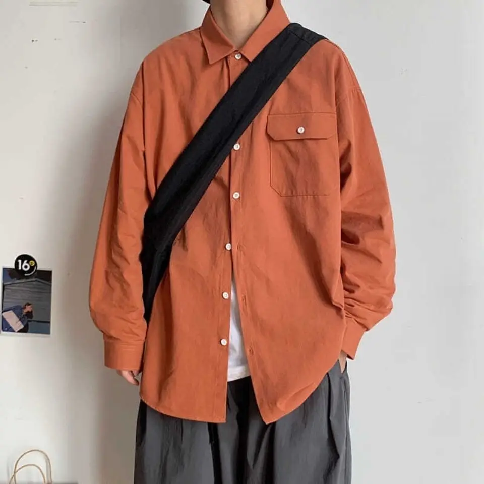 Spring Autumn Safari Shirt Men Long-sleeve Student Korean Trendy Oversize Tooling Shirts Ruffian Casual Solid Color Loose Shirt