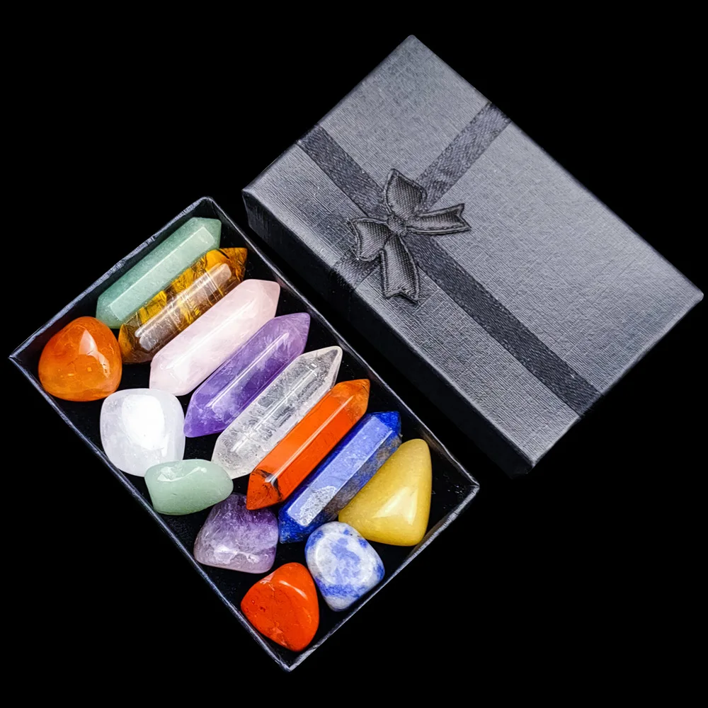 

Hexagonal Pendant Pieces Colorful Stone Chakra Combination Set DIY Home Desktop Wall Ornament Crystal Stone Accessories