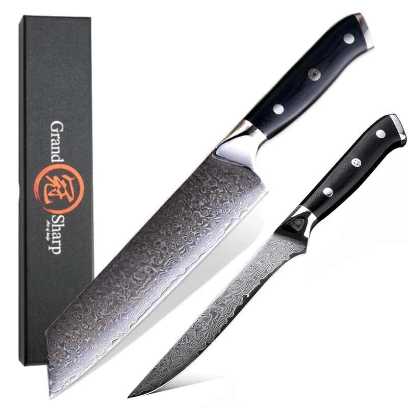 

2PCS Knives Set 67 Layers Damascus VG10 Steel Sharp Sashimi Barbecue Kiritsuke Boning Cleaver Kitchen Knife G10 Handle Gift Box
