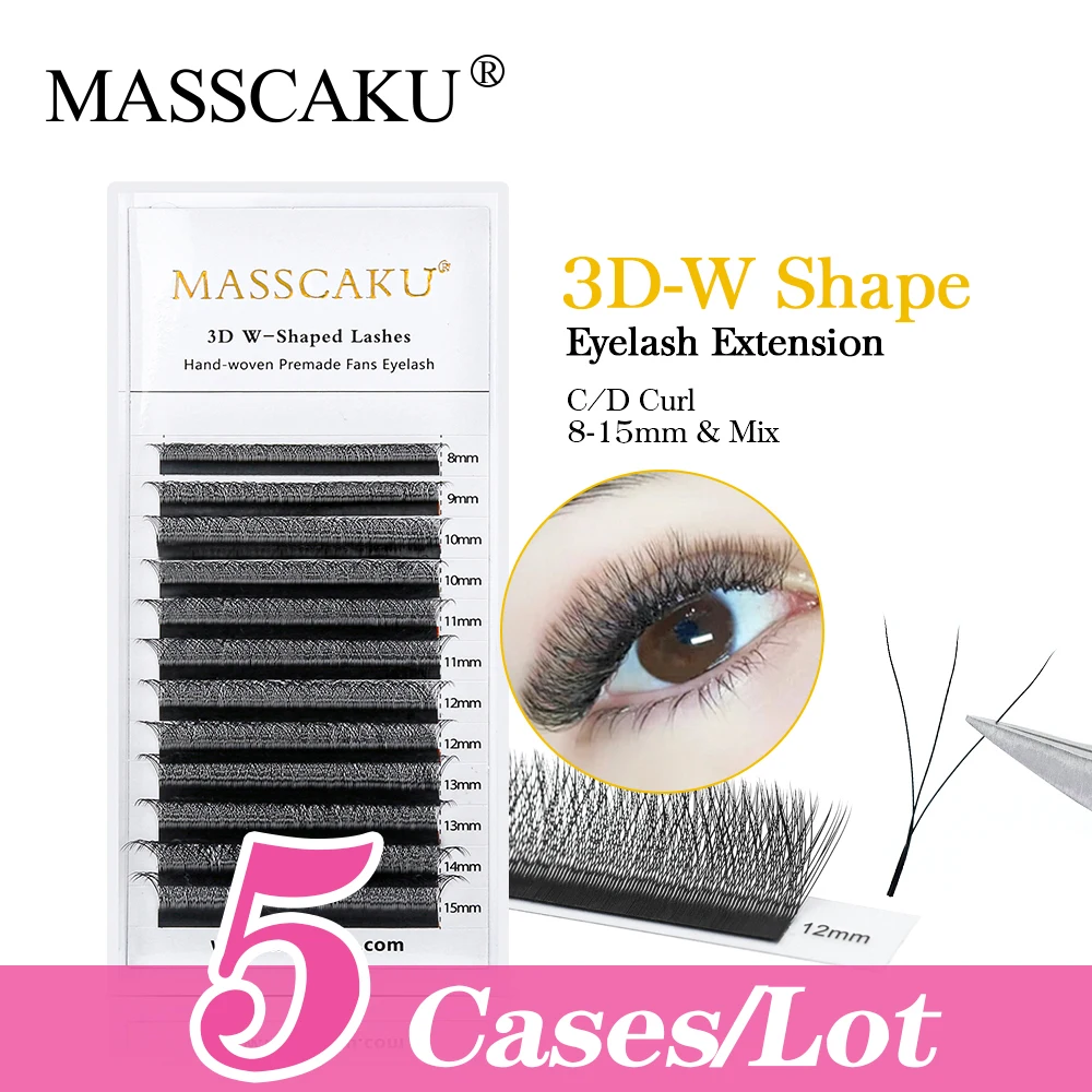 

MASSCAKU 5D W Shape False Eyelash Extensions 5Cases/lot 3D/4D Premade Volume Fans Soft Faux Mink Natural Individual Eyelashes