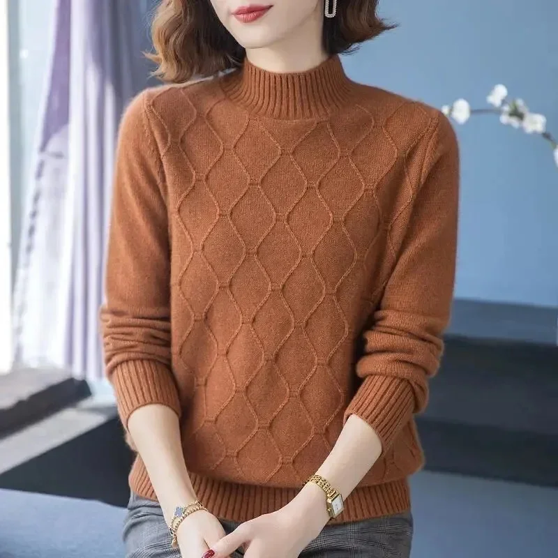 Свободная мягкая однотонная водолазка вязаный свитер пуловер Женский