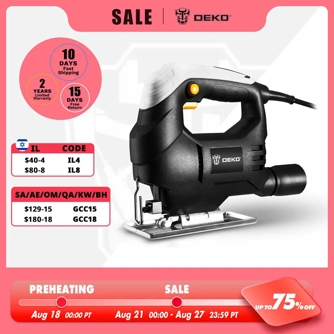DEKO 350W Jig Saw Convenient Continuous Mode Electric Saw with 1pc Blade, Allen Wrench 2pcs Carbon Brushes Jigsaw Power Tools