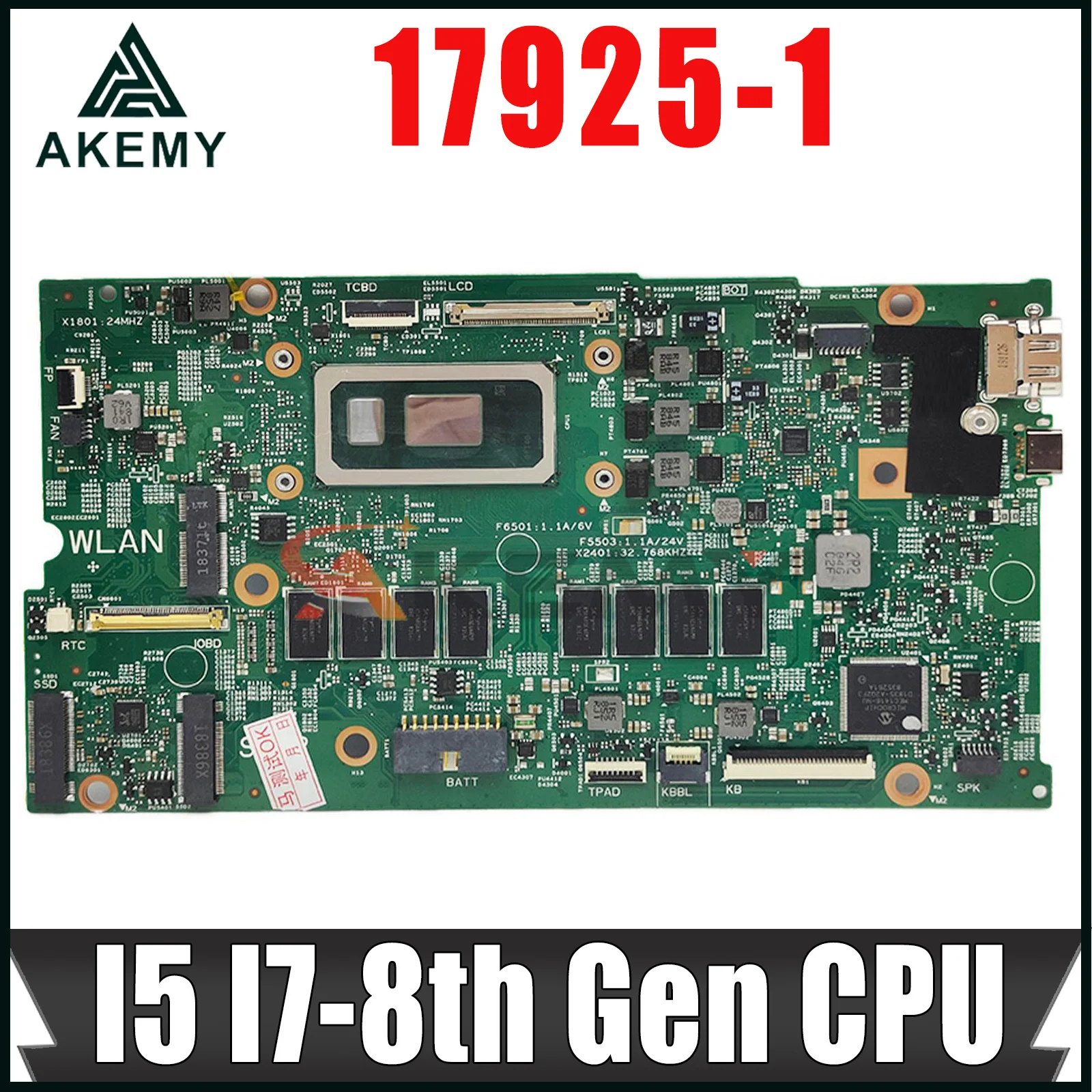 

CN-02CF17 CN-0NDK8H 17925-1 For DELL Inspiron 13 7386 Laptop Motherboard mainboard I5-8265U I7-8565U CPU +8G RAM