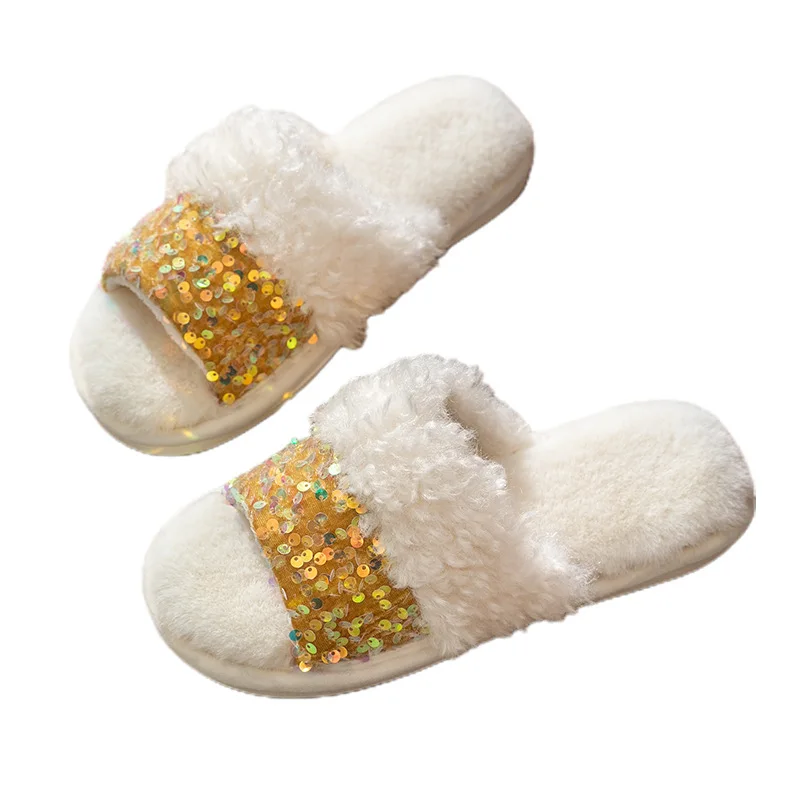 Sequin Cotton Slippers Women Fashion Plush Slippers Home Slippers Shoes for Women Comfortable Fashion Warm Slippers