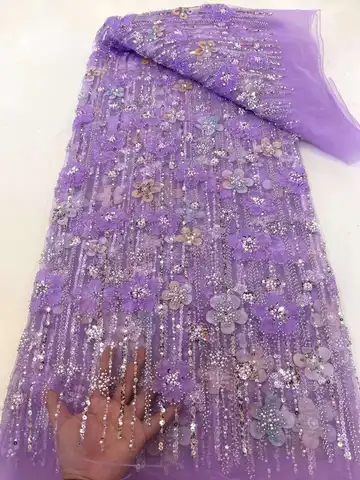 Африканские блестки, кружевная ткань 2024, высококачественное кружево, 3D вышивка бисером, Нигерия, французский тюль, кружевной материал для свадебного платья